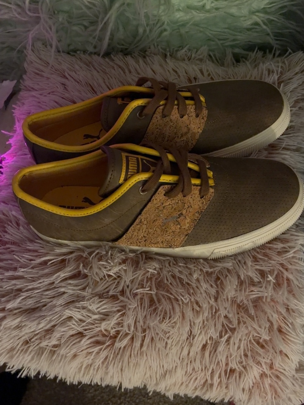 Puma Brown Sneakers with Yellow Trim